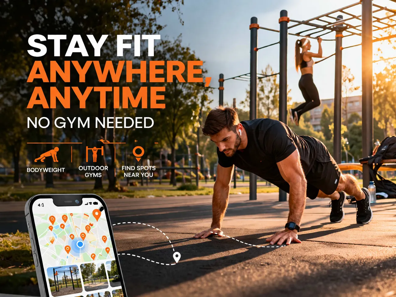 Cover: How to Stay Fit Anywhere, Anytime (No Gym Needed) + Find Outdoor Gyms Near You – Workout Places blog